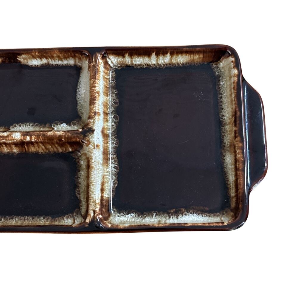 Vintage Pfaltzgraff Gourmet Brown Drip Divided Serving Tray - MCM USA 15x5.5 - Picture 4 of 6